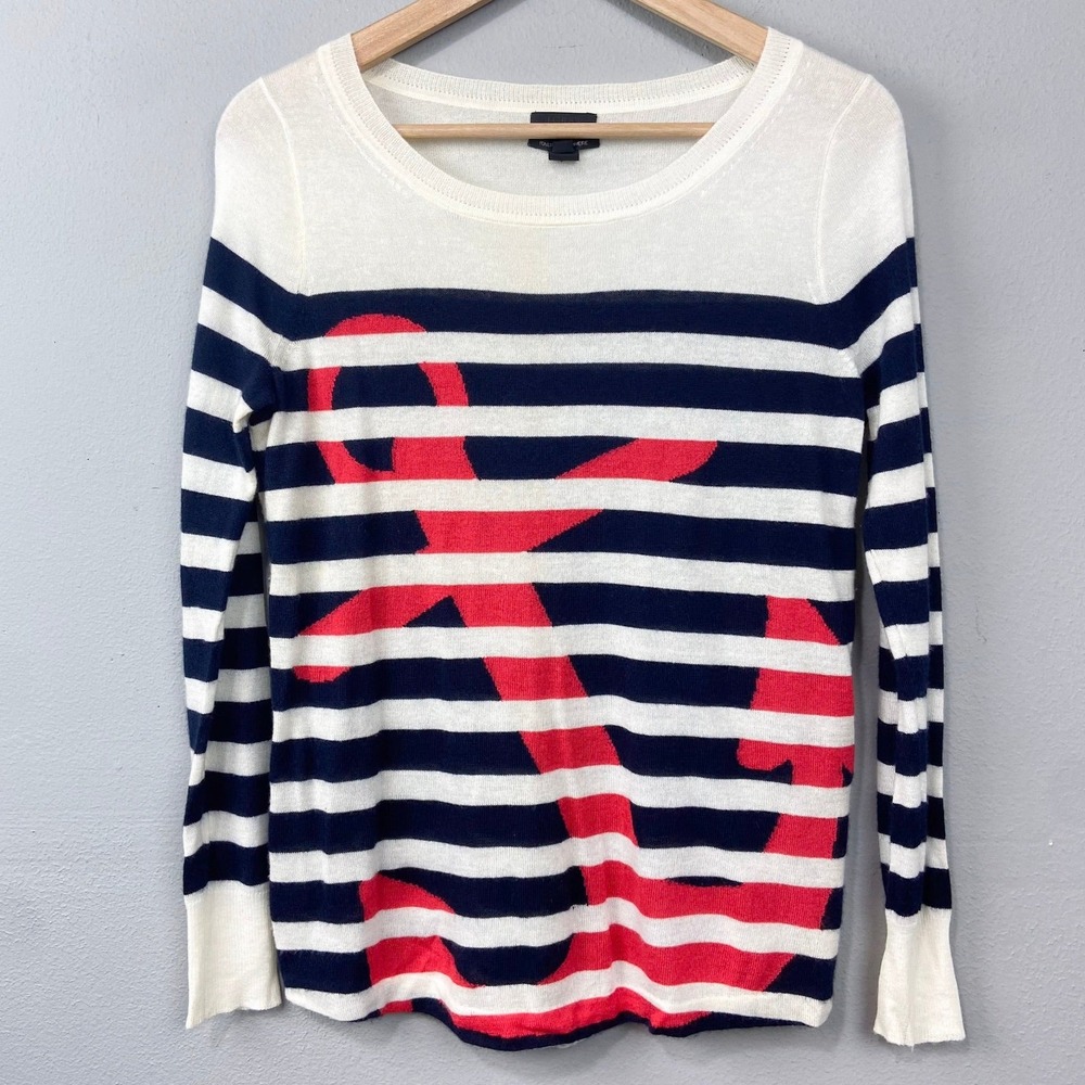 J Crew Collection Italian Cashmere Sweater Top Size XS‎ Nautical Anchor Striped